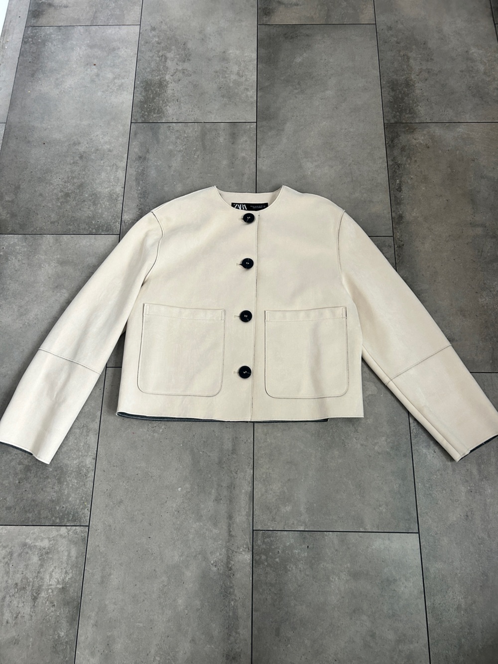 Zara cream suede like button down jacket XS